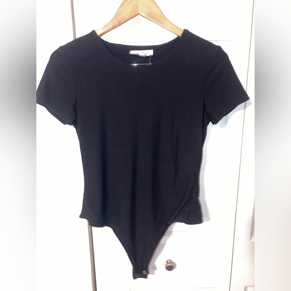 Pink Rose Elegant Black Bodysuit